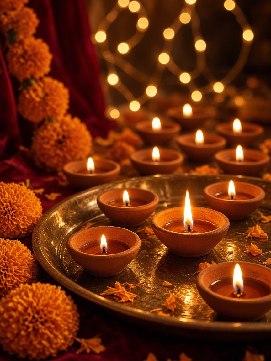 Diwali diyas and lights
