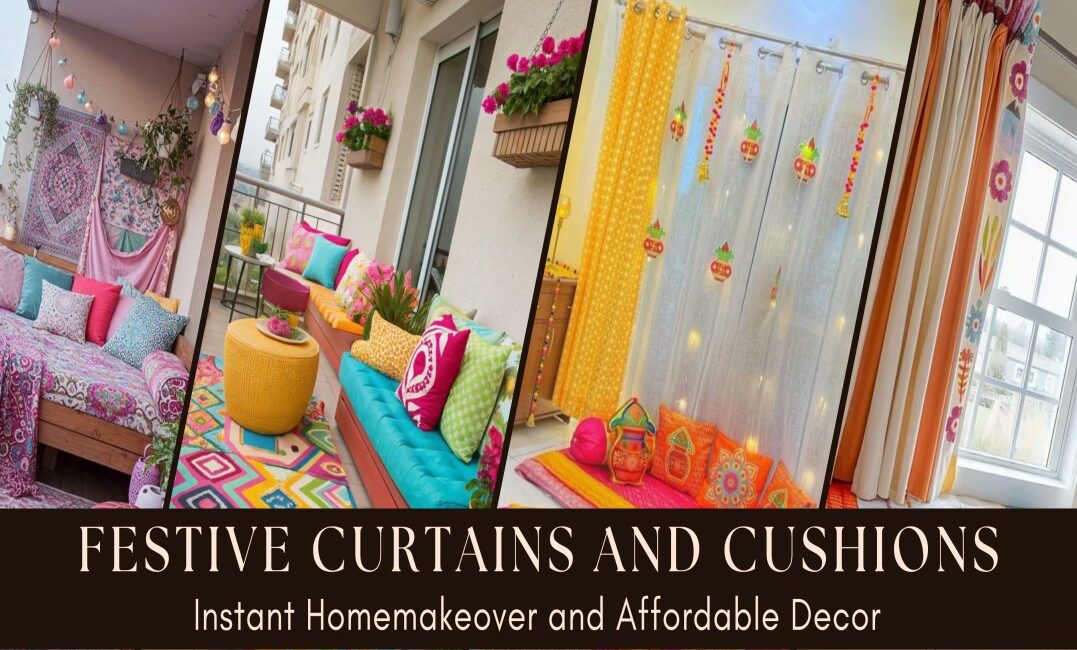 festive curtains and cushions