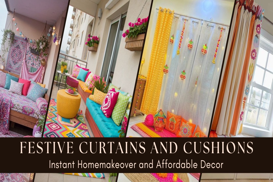 festive curtains and cushions